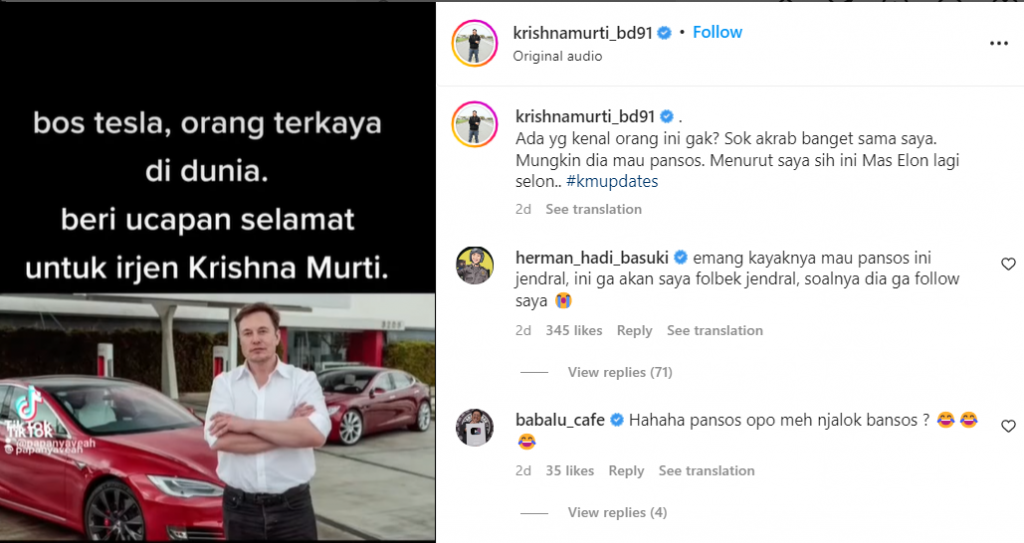 Dapat Ucapan Selamat dari Elon Musk Brigjen Ini